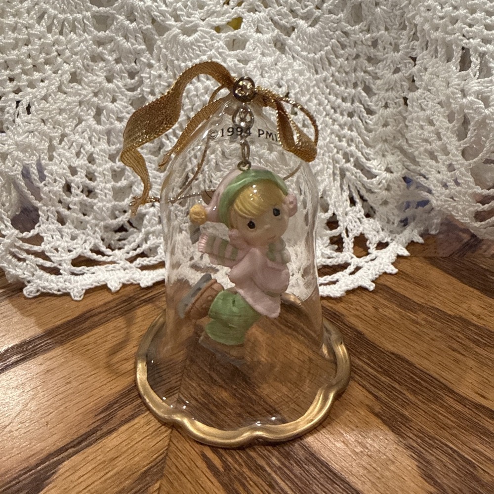 Vintage Enesco Precious Moments Christmas Glass Bell Ornament